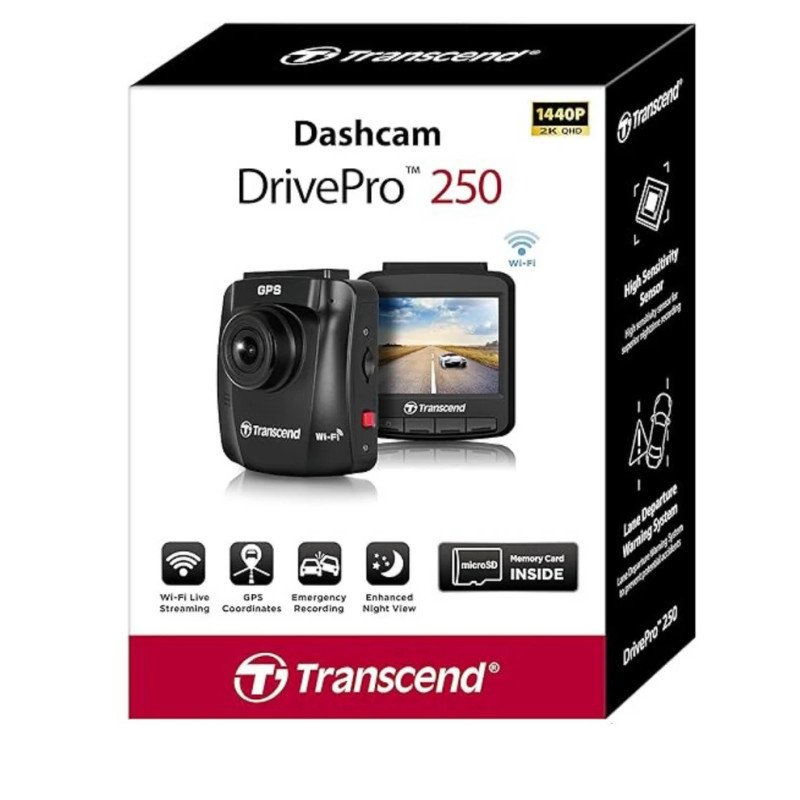CAMARA P/AUTOS TRANSCEND DRIVEPRO250 64GB 2K WIFI